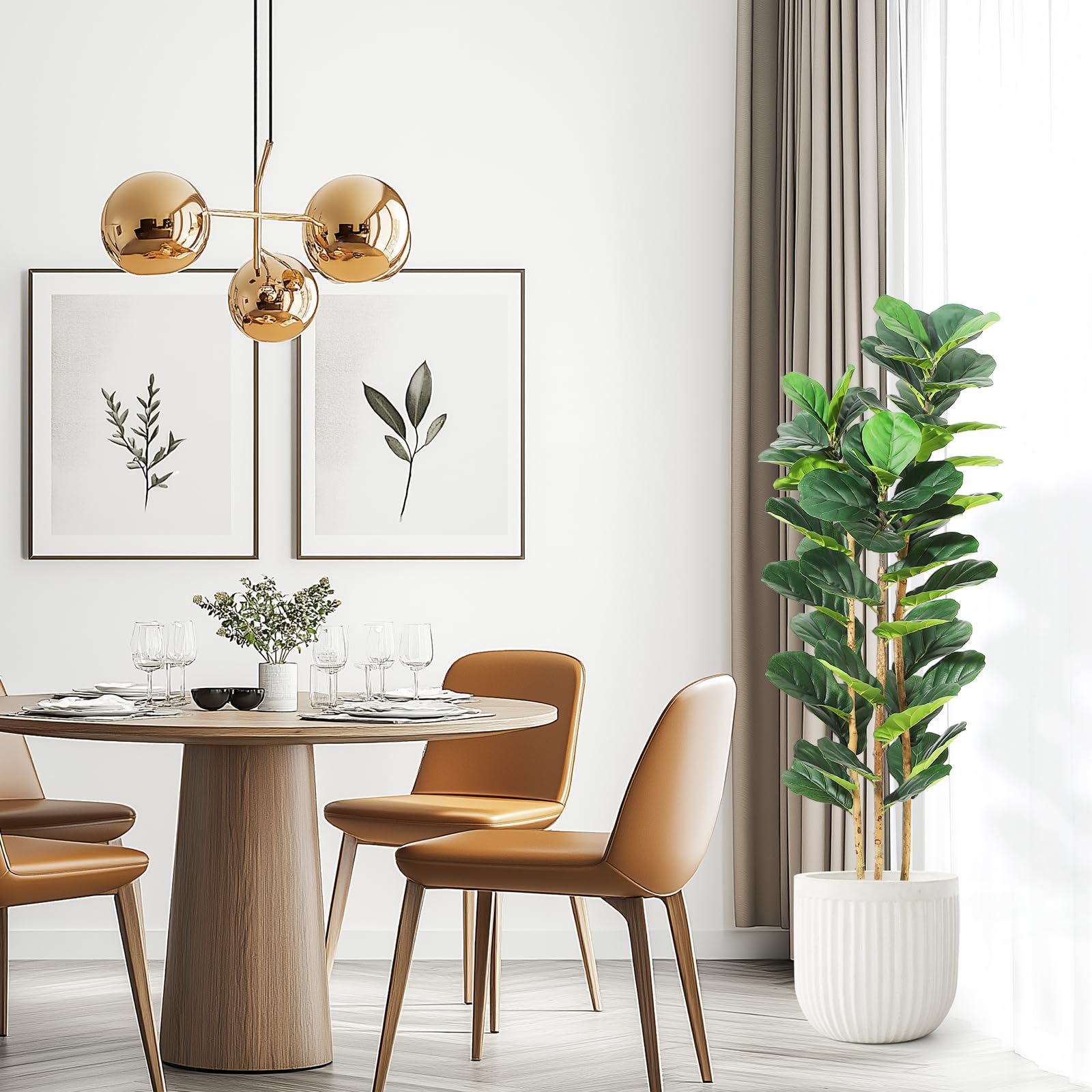 Rubber Plant Ficus - Ficus lyrata artificiel avec pot blanc,