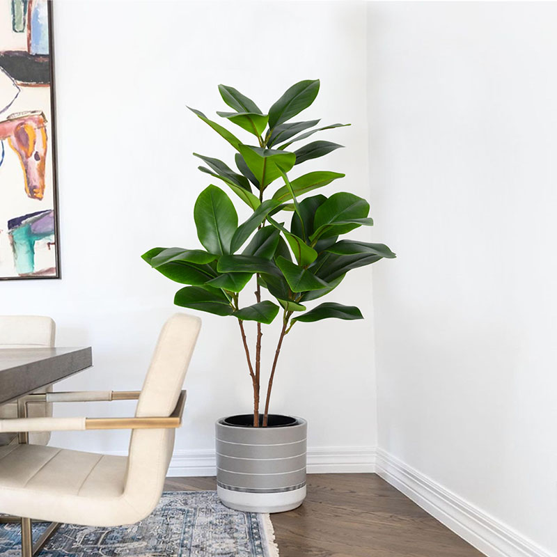 Rubber Plant Ficus - Grandes Fausses Plantes Banyan Laquées Tropicales,
