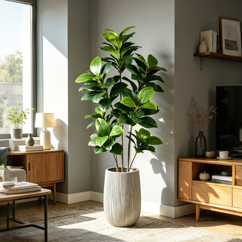 Rubber Plant Ficus - Grand arbre artificiel de type banyan,
